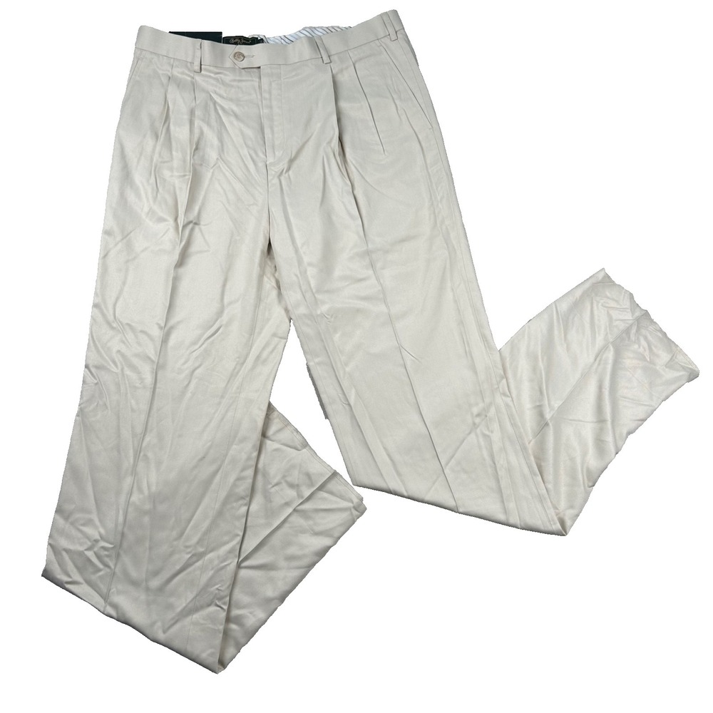 Vintage Bobby Jones Pants Mens 36 Bamboo Pleated High Rise Khaki Dressy Raw Hem